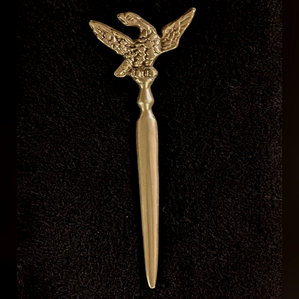 EAGLE LETTER OPENER. BRASS. MAKER'S MARK. DATED 7 - 46. VINTAGE